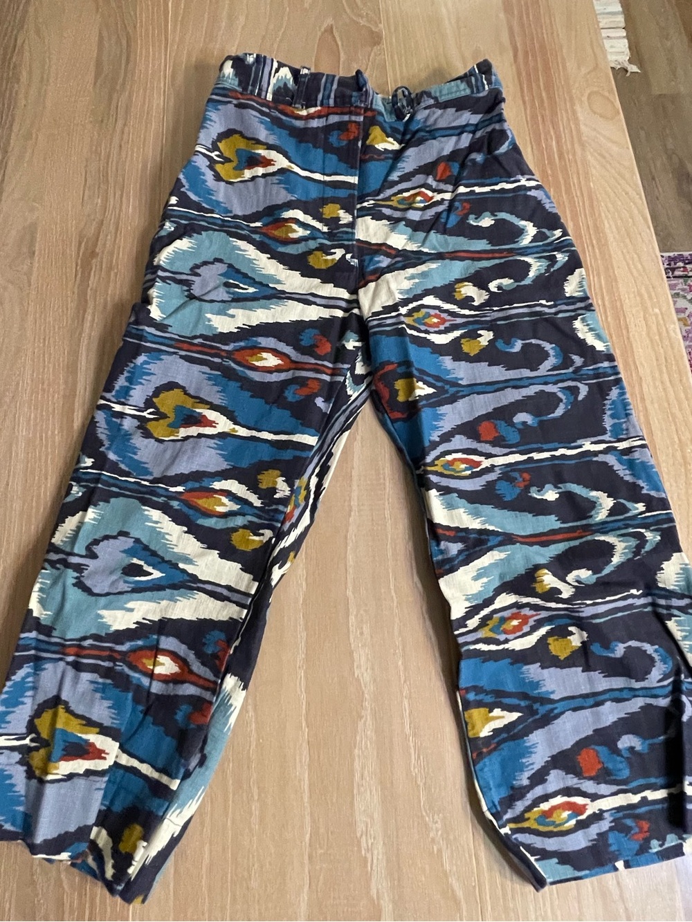 Boho Ikat Print Wide Leg Pants in Blue & Navy